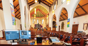 Media Production System at the rear of the Nave, All Saints, Vernon.