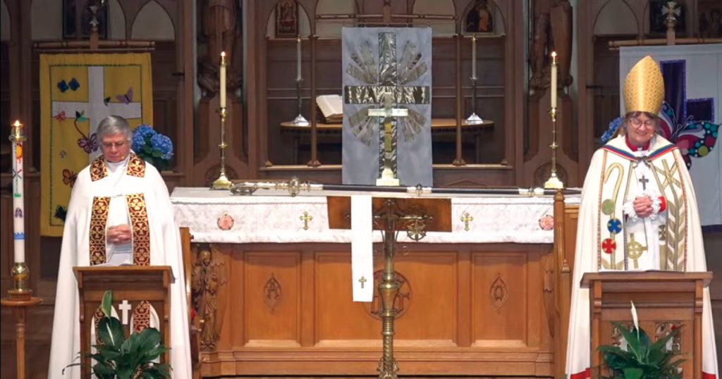 Opening Worship Service at the Cathedral of St Micahel and All Angels, Kelowna, Thursday, 13 May 2021. The Venerable Archdeacon Christine Ross and The Rt Reverend Lynne E. McNaughton