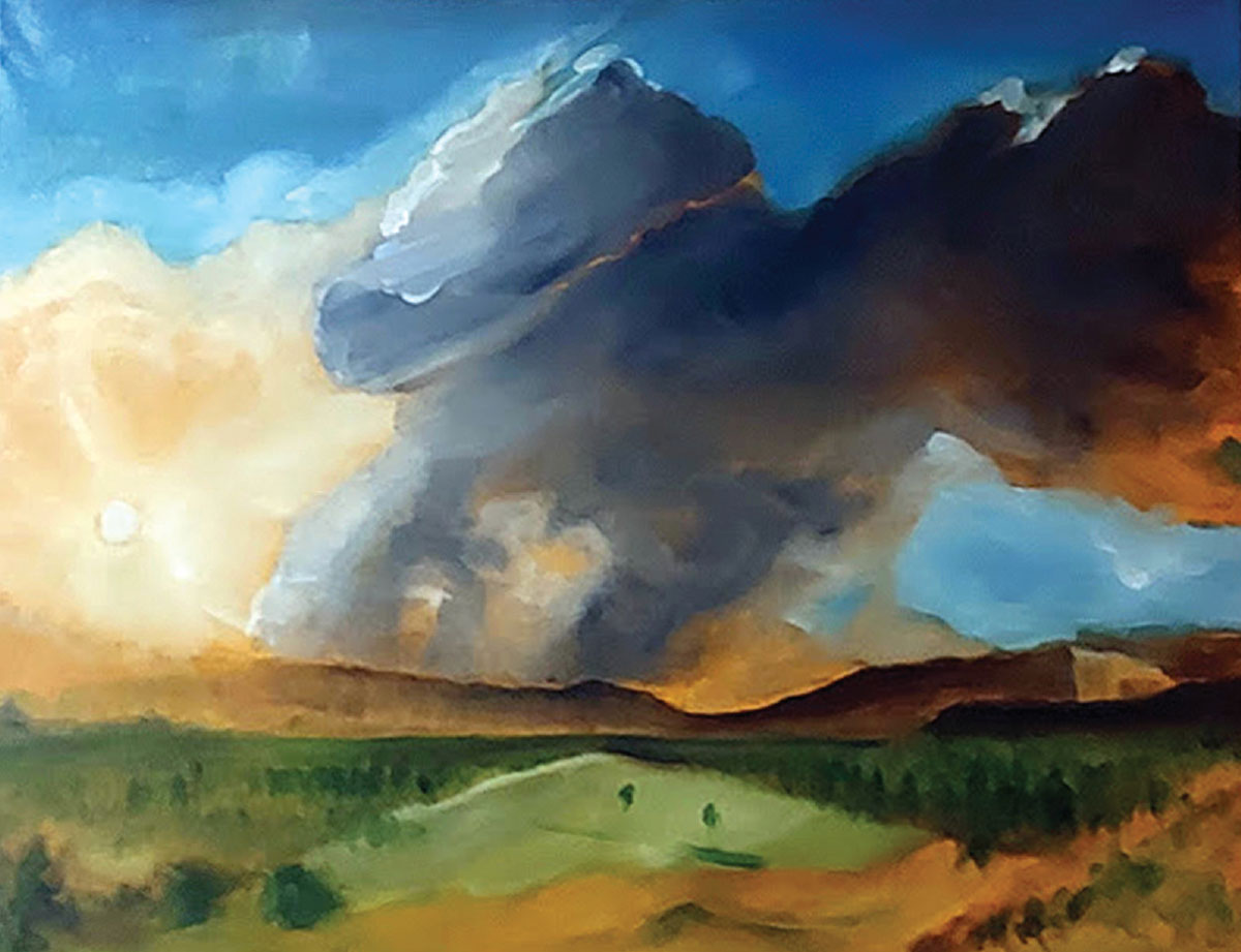 Painting by John Lavender, “Fire on the Mountain” (oil on canvas)